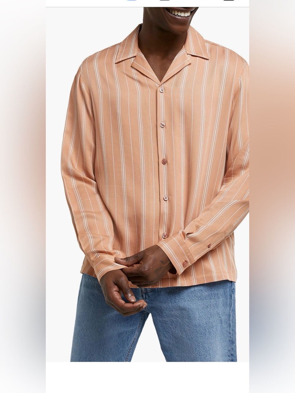 River Island Peach Stripe Resort Shirt